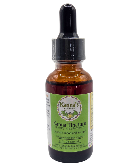Kanna Full Spectrum Tincture (30mL Bottle) front with Kanna Tincture label.
Product: Kanna Full Spectrum Tincture (30mL Bottle) 
- Kanna's Botanicals LLC